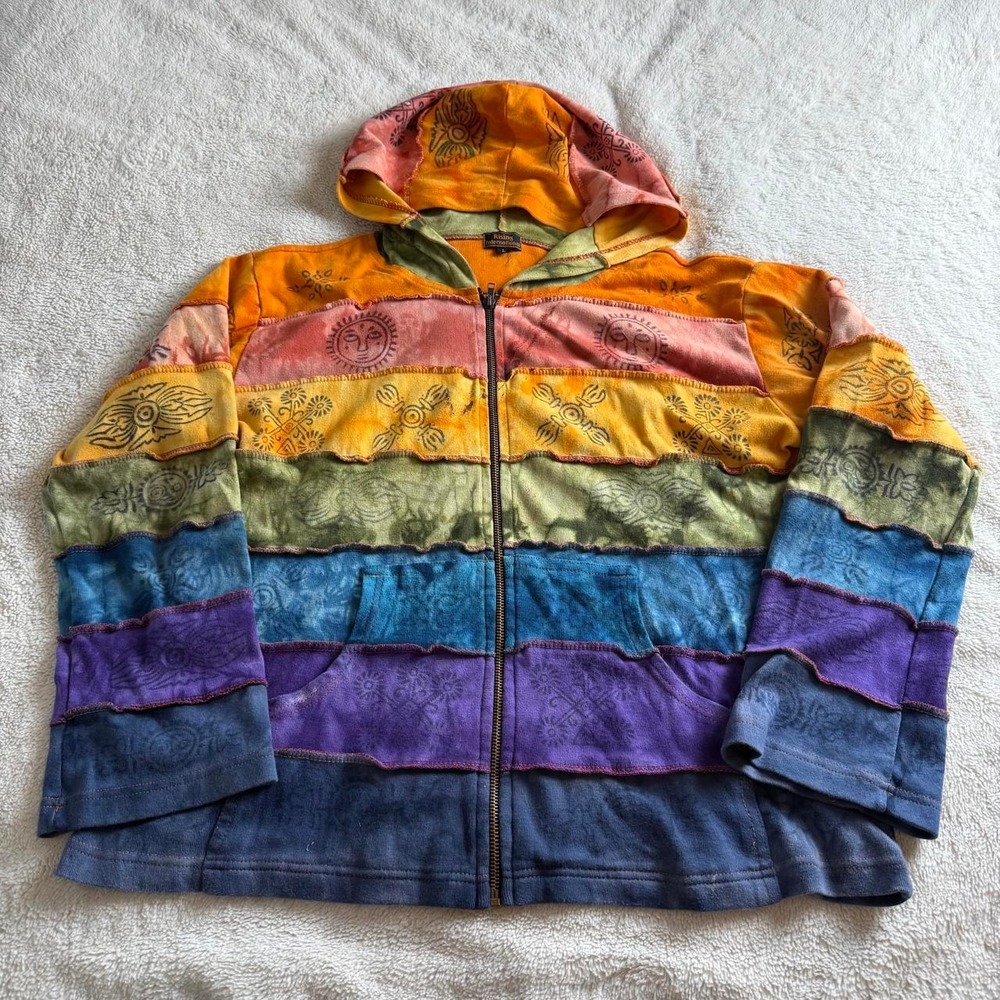 rising international rainbow tie dye patchwork zip hoodie